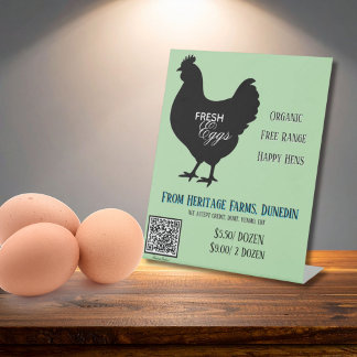 Pale Green Fresh Eggs Farmer's Market Sign QR Code Reclamebord Met Voetstuk