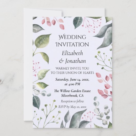 Pale Grey & Red Leaves Custom Wedding Invitation (Devant)