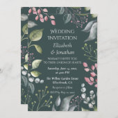 Pale Grey & Red Leaves Custom Wedding Invitation Kaart (Voorkant / Achterkant)