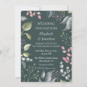 Pale Grey & Red Leaves Custom Wedding Invitation Kaart (Voorkant)