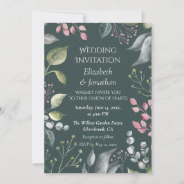 Pale Grey & Red Leaves Custom Wedding Invitation Kaart