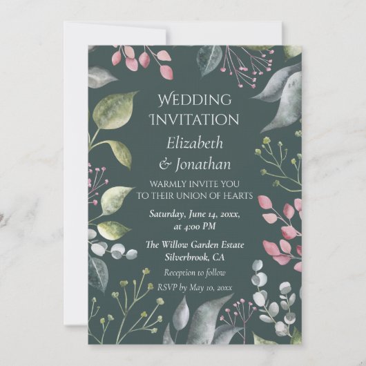 Pale Grey & Red Leaves Custom Wedding Invitation Kaart (Voorkant)