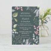 Pale Grey & Red Leaves Custom Wedding Invitation Kaart (Staand voorkant)