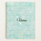 Pale Jade Green Batik Élégant Nom du monogramme (Devant)