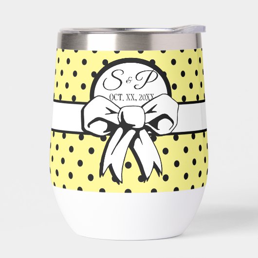 Pale Jaune Polka Pot Blanc Bow Personnalisé (Gauche)