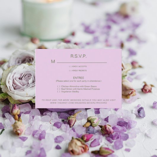 Pale Lavender Diner Options Mariage Carte RSVP
