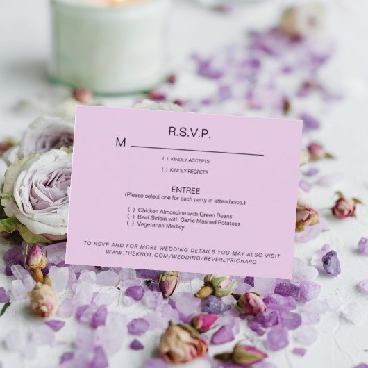 Pale Lavender Diner Options Mariage Carte RSVP II