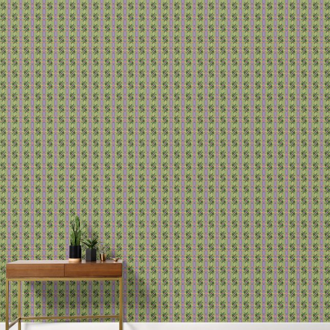 Pale Lavender Stripes with Greens Behang (Hal)