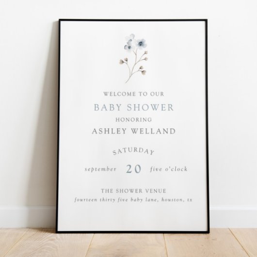 Pale Moderne Simple Baby shower Floral Affiche de 