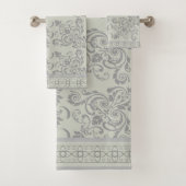 Pale Moss Green avec Grey Flourish Serviette (En situation)