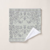 Pale Moss Green avec Grey Flourish Serviette (Gant de toilette)
