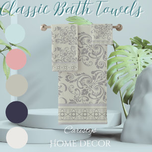 Pale Moss Green avec Grey Flourish Serviette