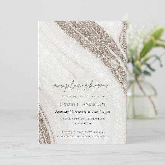 Pale Or Marbre Agate Couples Douche Invitation (Debout devant)