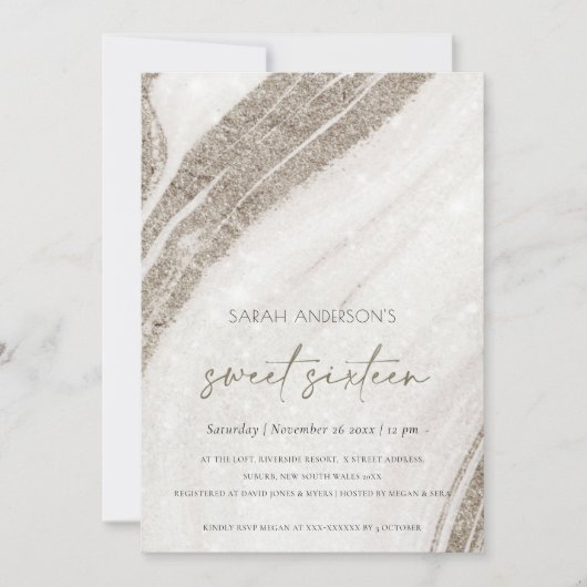 Pale Or Marbre Agate Douce 16 Invitation d'anniver (Devant)