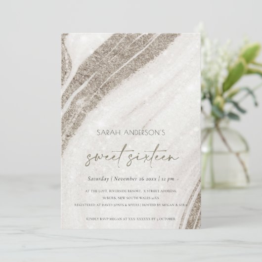 Pale Or Marbre Agate Douce 16 Invitation d'anniver (Debout devant)