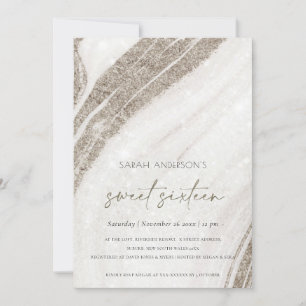 Pale Or Marbre Agate Douce 16 Invitation d'anniver