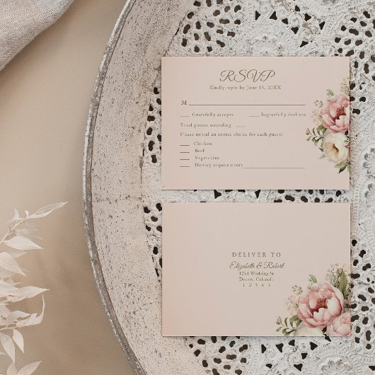 Pale Pêche et Dusty Rose Floral Mariage Carte RSVP