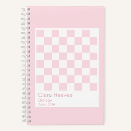 Pale Pink and White Checkerboard Notebook Notitieboek (Voorkant)