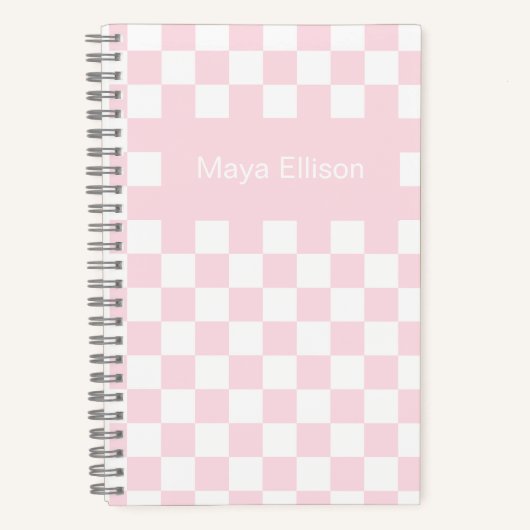 Pale Pink and White Checkerboard Notebook Notitieboek (Voorkant)