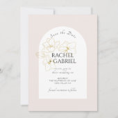 Pale Pink | Boho Arch Gold Floral Wedding Save The Date (Voorkant)