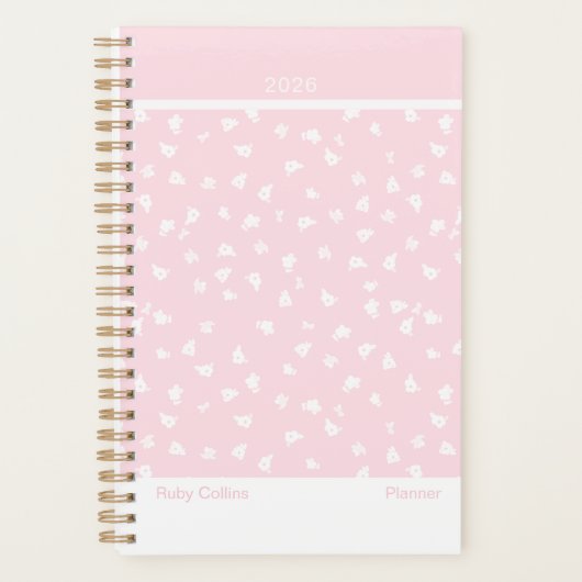 Pale Pink Feminine Minimalist Floral Planner (Voorkant)