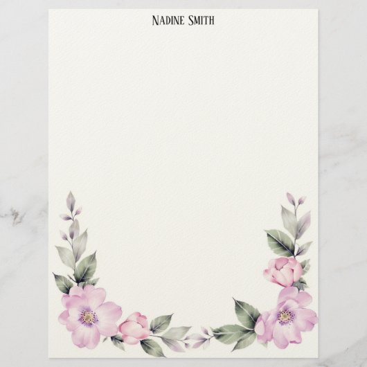 Pale Pink Floral Bottom Border Stationery Paper Briefhoofd (Voorkant)