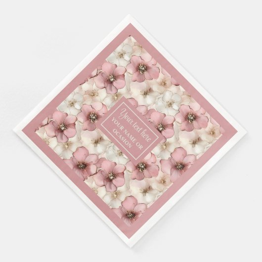 Pale Pink Floral Napkin Chic Monogram Custom Name Servet (Hoek)