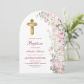 Pale Pink Flowers Arch Baptism Kaart (Staand voorkant)