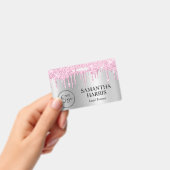 Pale Pink Glitter Drips Silver Shimmer Badge (Handheld)