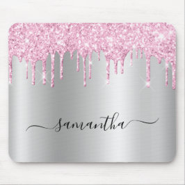 Pale Pink Glitter Drips Silver Shimmer Muismat