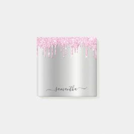 Pale Pink Glitter Drips Silver Shimmer Post-it® Notes