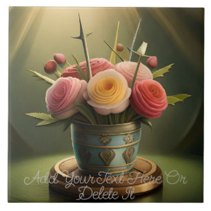 Pale Pink, Yellow and Coral Roses in Rays of Light Tegeltje