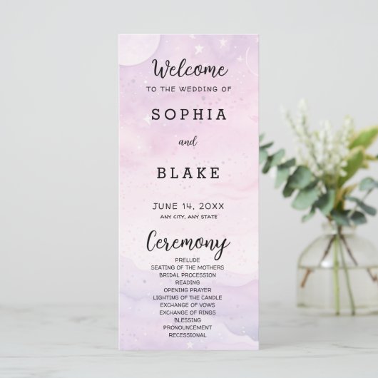 Pale Purple Celestial Wedding Programme (Debout devant)