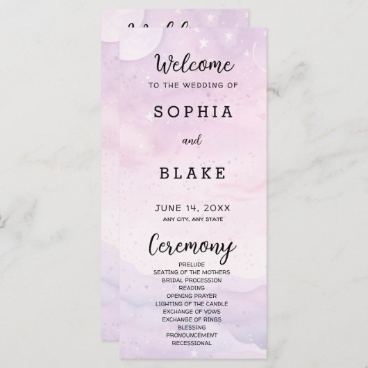 Pale Purple Celestial Wedding Programme (Devant / Derrière)