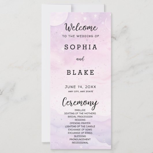 Pale Purple Celestial Wedding Programme (Devant)