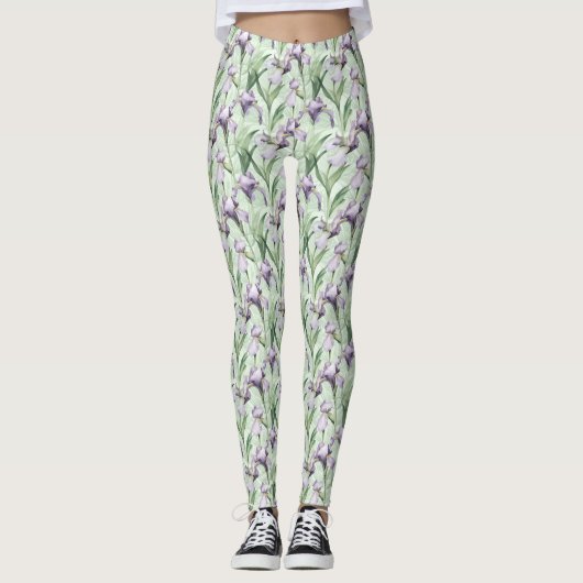 Pale Purple Iris Tout-Sur-Imprimé Leggings (Devant)