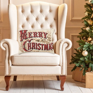 Pale Red Gold Country Style Joyeux Coussin de Noël