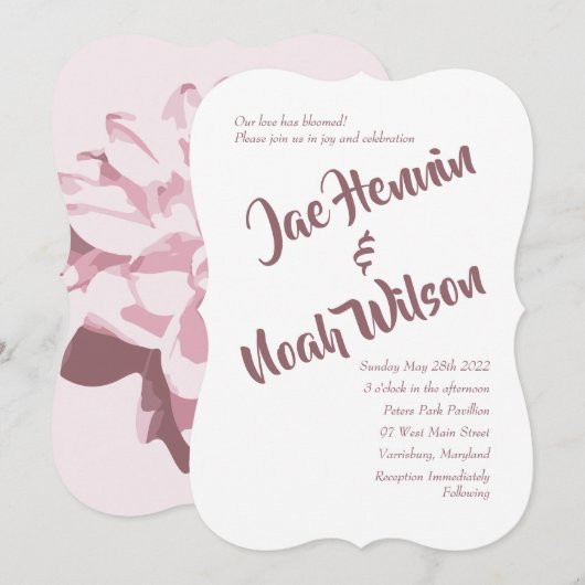 Pale Rose Dahlia Floral Invitations de mariage (Devant / Derrière)