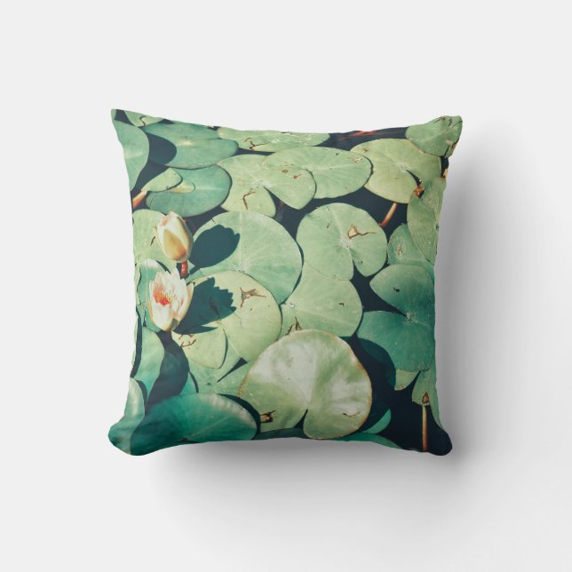 Pale Vert Eau Lily Plante Coussin Jeu Oreiller (Recto)