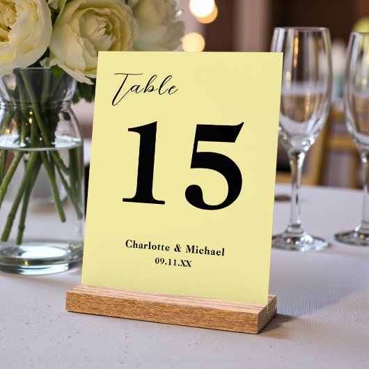 Pale Yellow Minimalist Wedding Table Number Acryl Bord