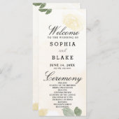 Pale Yellow Roses et programme de mariage vert (Devant / Derrière)