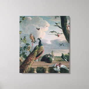 Paleis van Amsterdam met exotische vogels Canvas Afdruk