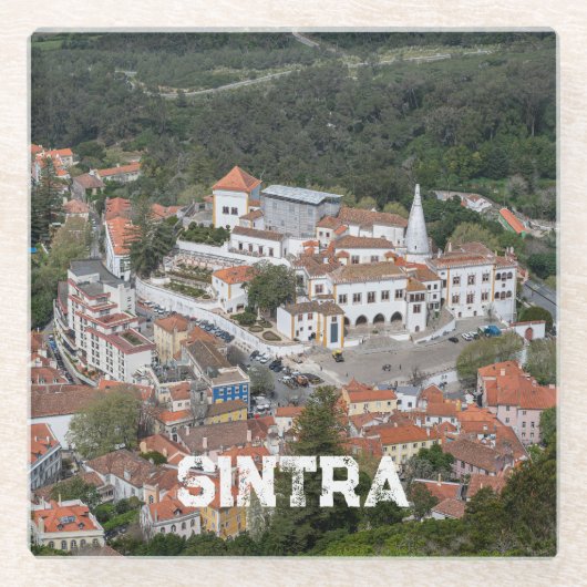 Paleis van Sintra van bovenaf in Sintra, Portugal Glazen Onderzetter (Voorkant)