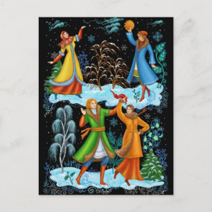 Palekh. Traditionele Russische volkswinterfeesten Briefkaart