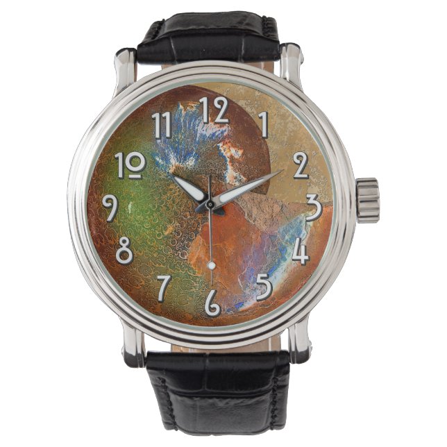 "Paleo-chic" Opalized Sfenodiscus Ammonite Shell Horloge (Voorkant)