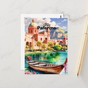 Palermo Italië Reisposter, Sicilië Stadsgezicht Mu Briefkaart