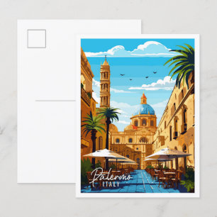 Palermo Italië vintage reisillustratie Briefkaart