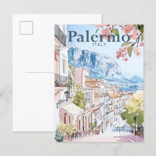 Palermo Italië Waterverf Schilderij Reizen Briefkaart