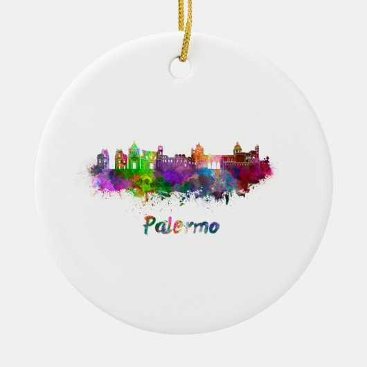 Palermo skyline in waterverf keramisch ornament (Voorkant)