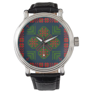 Palestijns Borduurwerk Tatreez rood groen 5 Patroo Horloge
